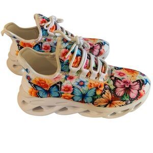 Butterfly Flowers Floral Sneakers  Sz 8 EUR 38 Gorgeous worn once